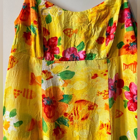 Vintage 90s Jam's World Floral Fish Mini Dress Size Large EUC Yellow - Picture 2 of 5
